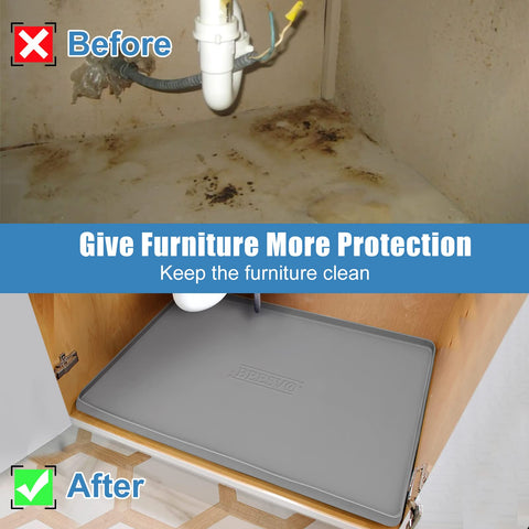 BeesVo easy-clean under-sink mat with silicone surface cleans with a wipe.