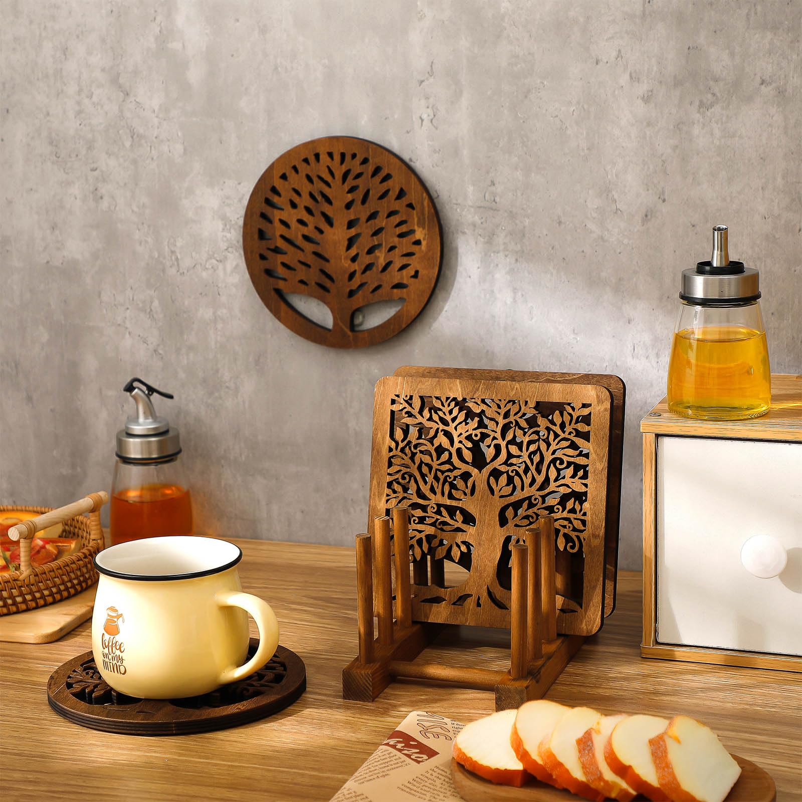 Beeveer Life Tree Trivet closeup highlights wood texture and sturdy build