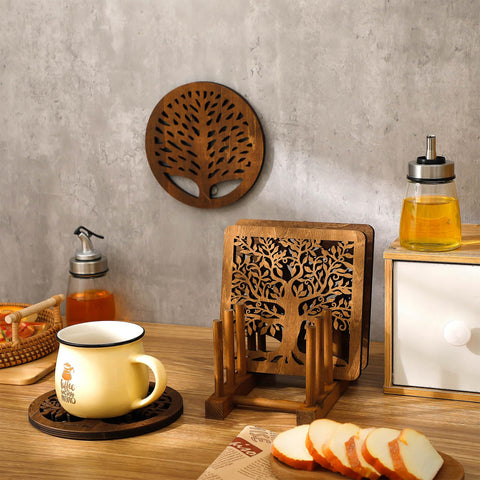 Beeveer Life Tree Trivet closeup highlights wood texture and sturdy build