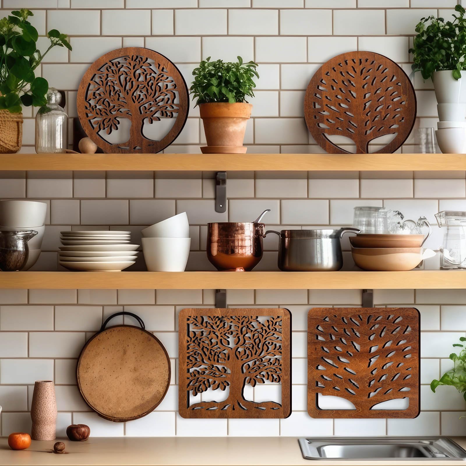 Beeveer Life Tree Trivet on table demonstrates heat protection