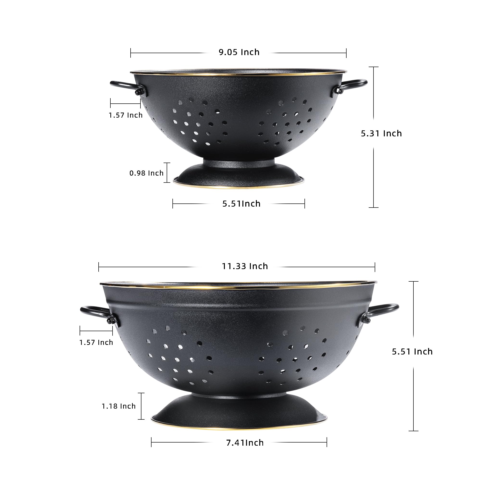 BeFare 3qt colander with fixed screws on handles for secure grip.