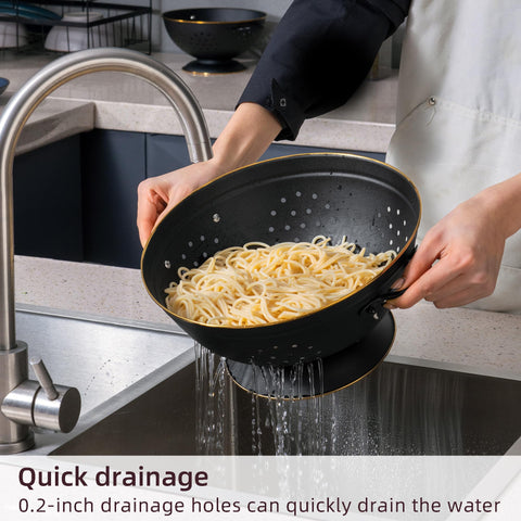 BeFare 5qt colander with ultra-wide base prevents tipping during draining.