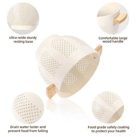 BeFare wooden easy-grip handle stays cool and comfortable during draining.