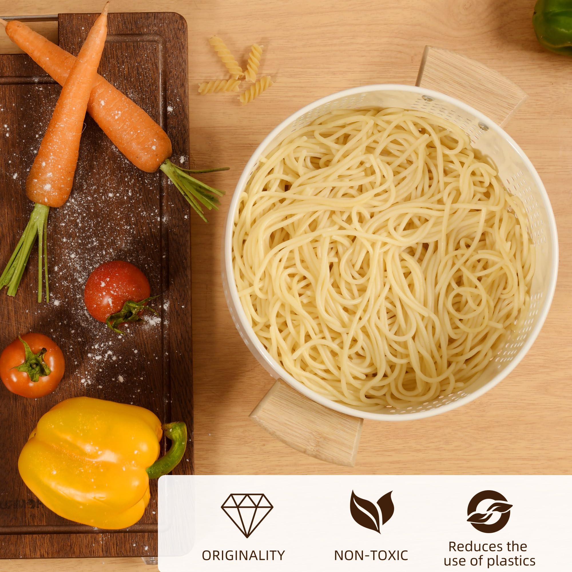BeFare large-capacity strainer easily handles bread, pasta, fruit, and vegetables.