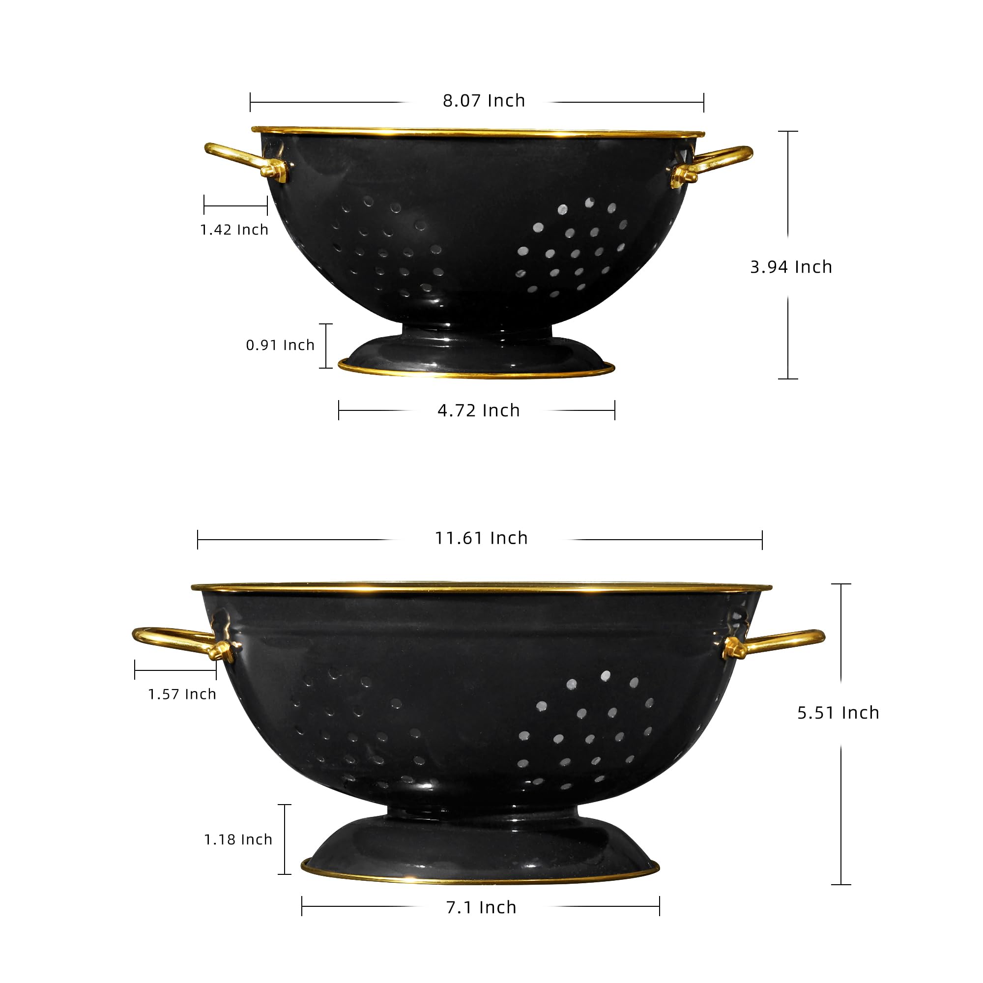 BeFare 5-quart glitter-black colander, two-pack, great for pasta and vegetables