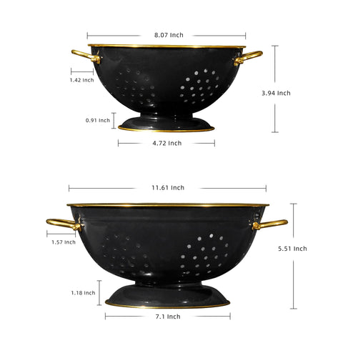 BeFare 5-quart glitter-black colander, two-pack, great for pasta and vegetables