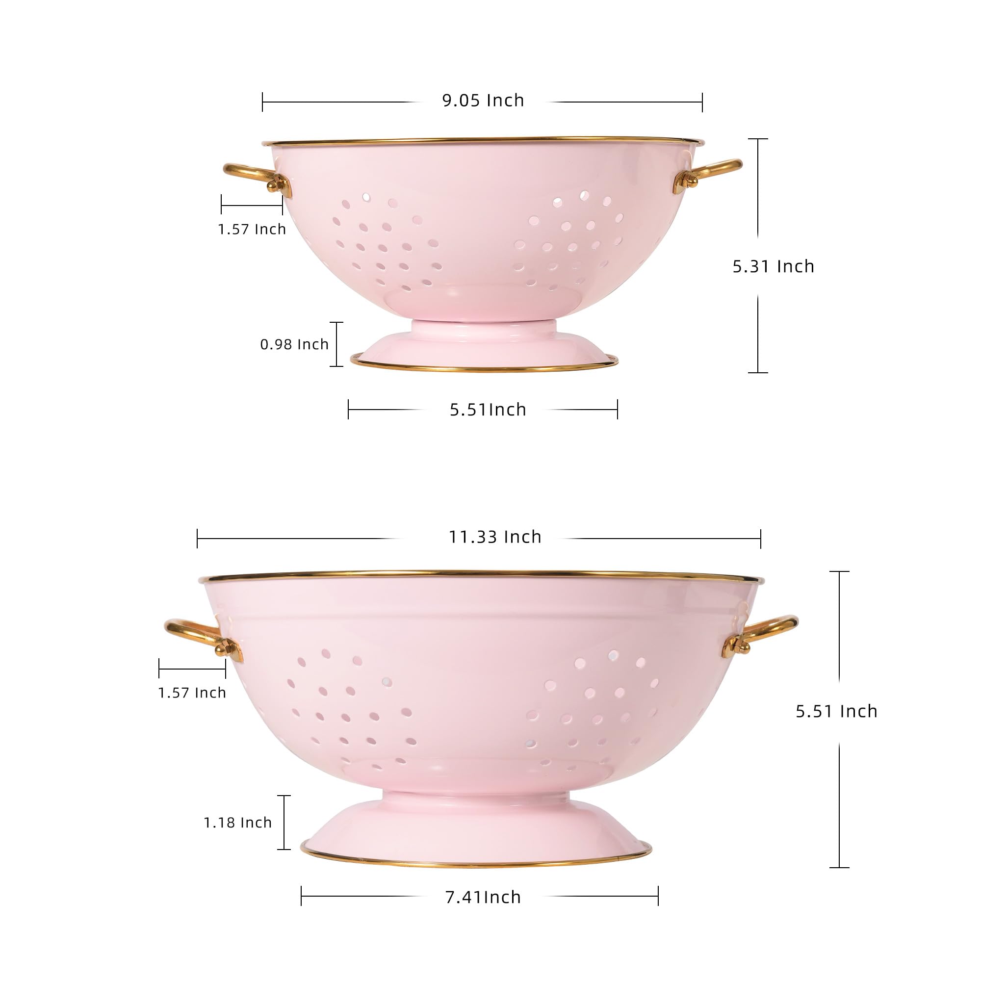 BeFare metal colander 5qt pink ready for high-capacity draining of rinsed produce.