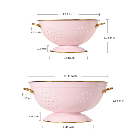 BeFare metal colander 5qt pink ready for high-capacity draining of rinsed produce.