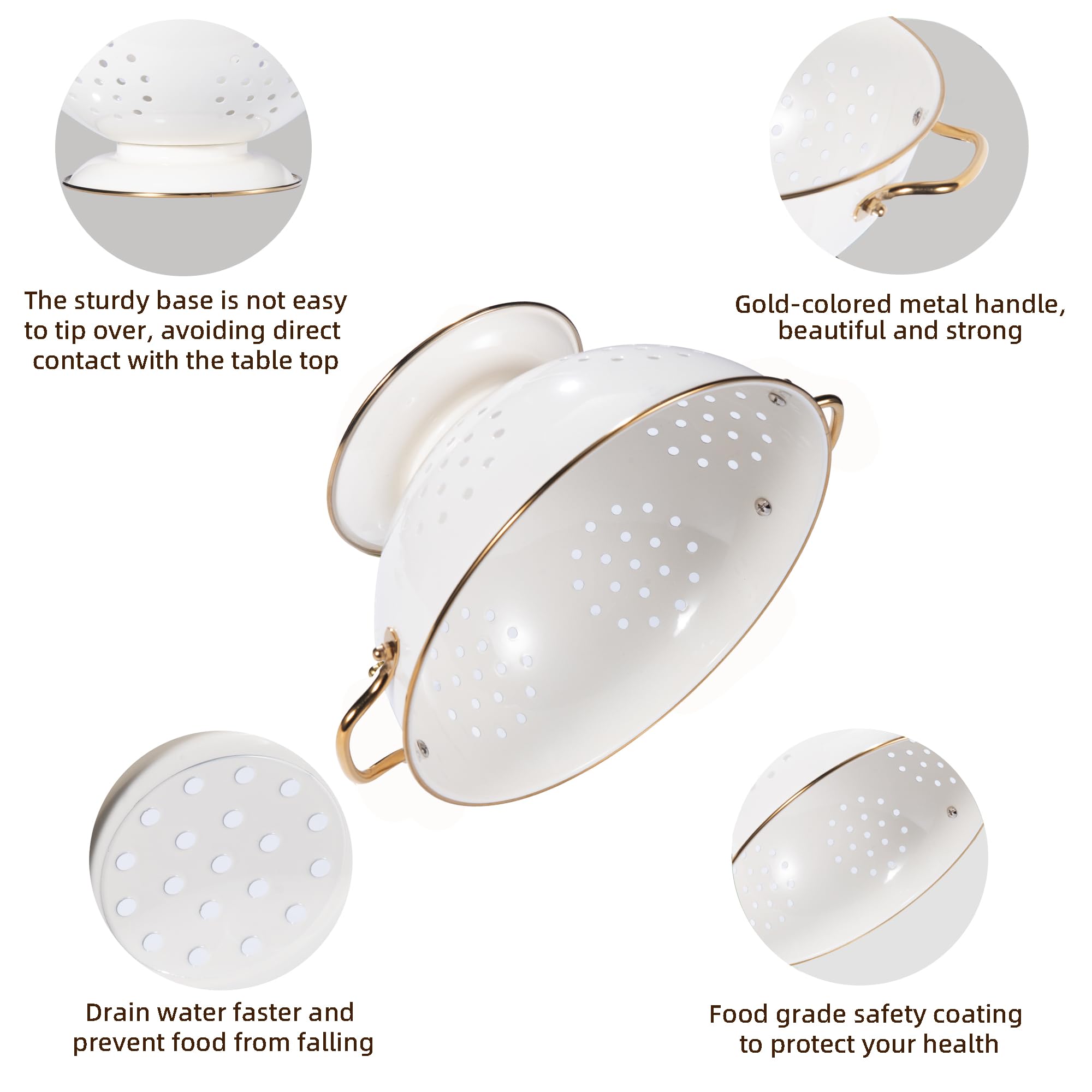 BeFare metal colander ergonomic handles cream for comfortable grip