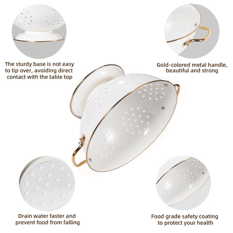 BeFare metal colander ergonomic handles cream for comfortable grip