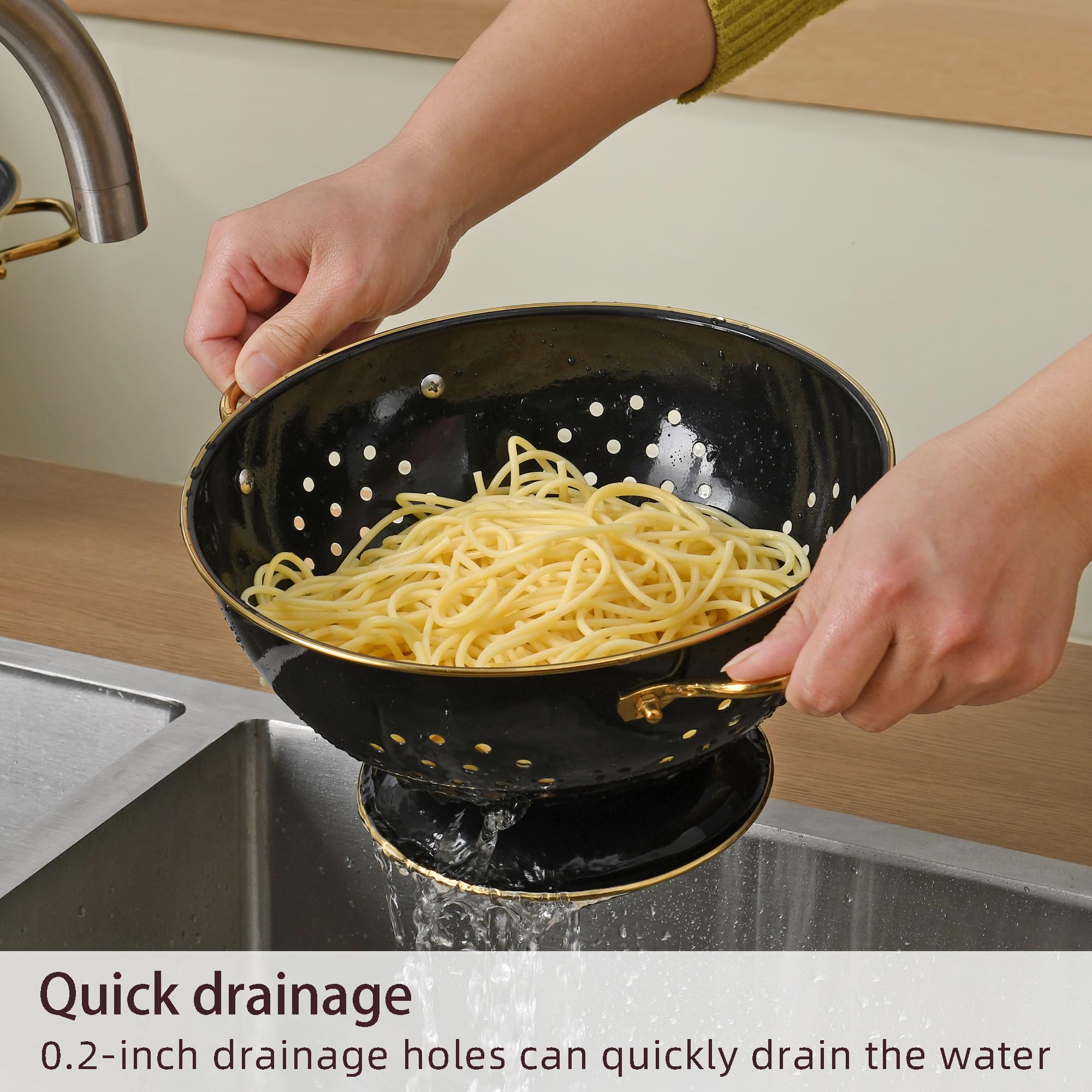 BeFare glitter-black colander with self-draining holes for fast draining