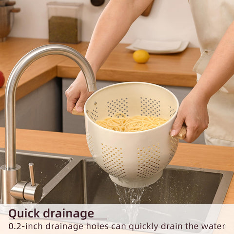 BeFare colander rests securely on a counter with a sturdy base.
