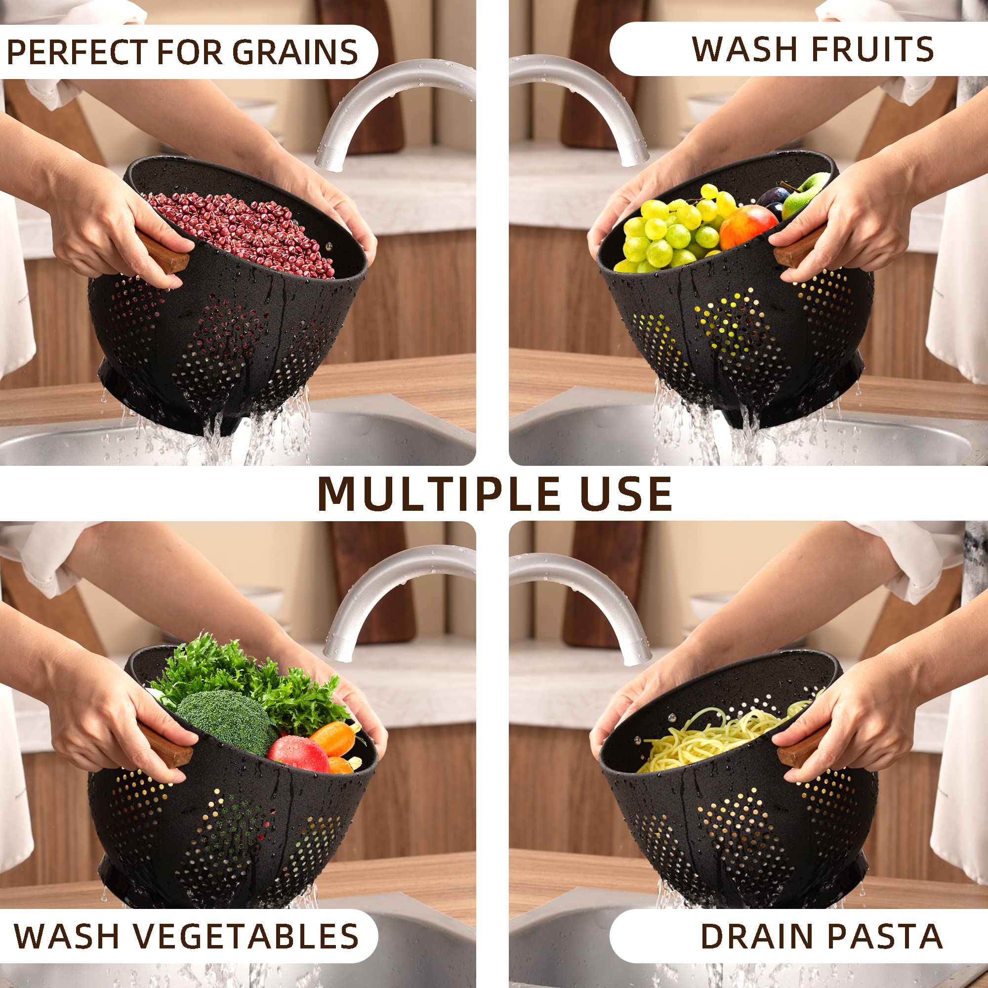 BeFare wooden easy-grip handle stays cool during draining