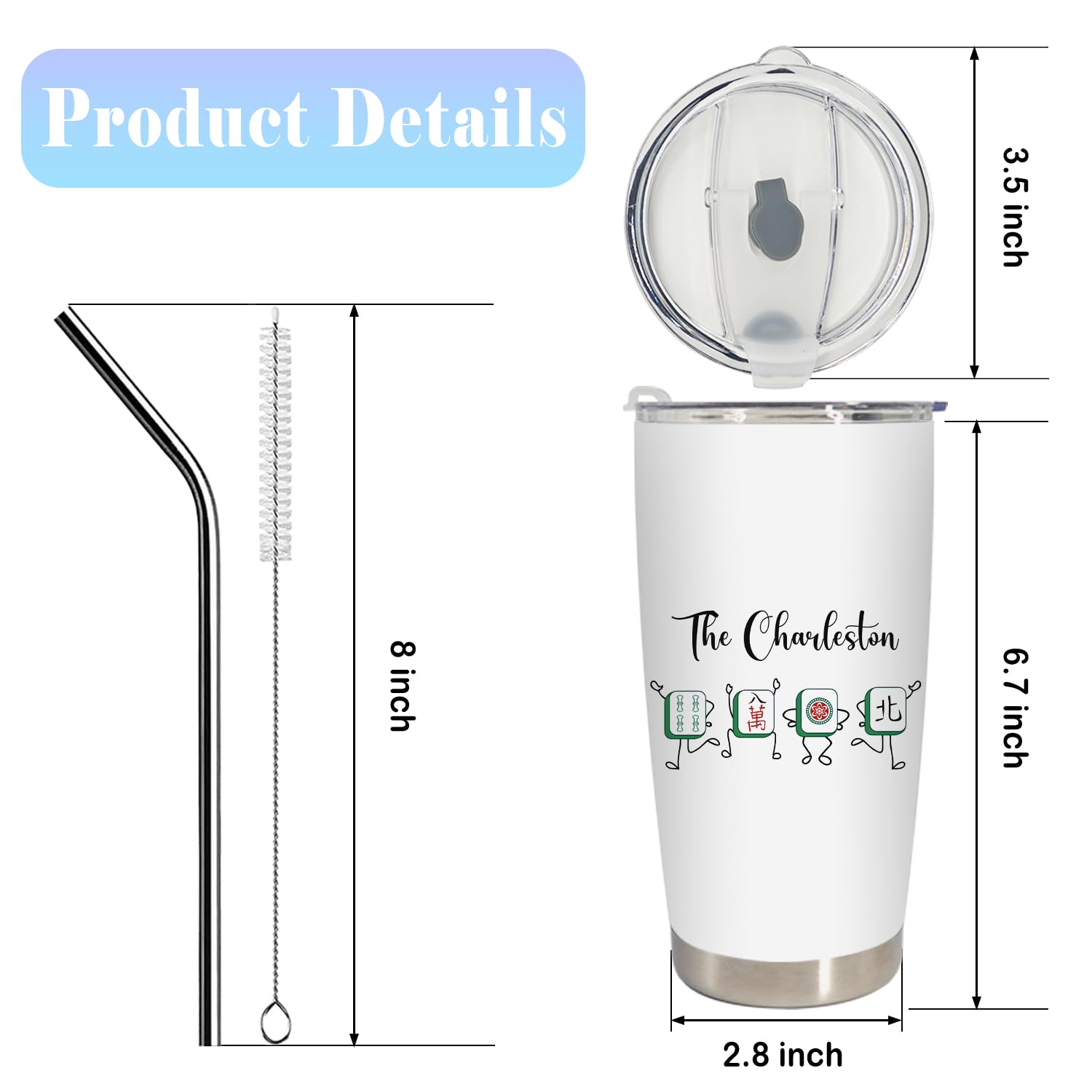 BEHIFL Chinese Mahjong Tumbler travel-friendly design fits most cup holders.