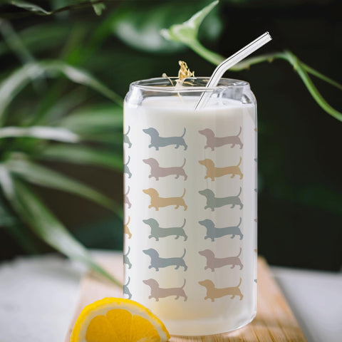 BEHIFL dachshund design glass cup with lid, ideal for tea and hydration at work