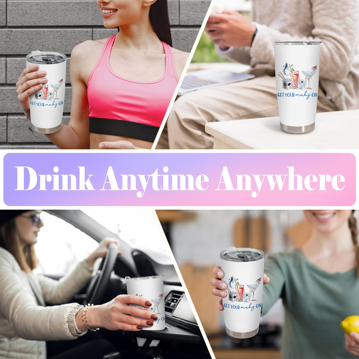 BEHIFL Mahjong Cocktail Tumbler made from 304 stainless steel resists rust and wear.