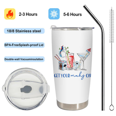 BEHIFL Mahjong Cocktail Tumbler double-wall insulation keeps drinks cold or hot longer.
