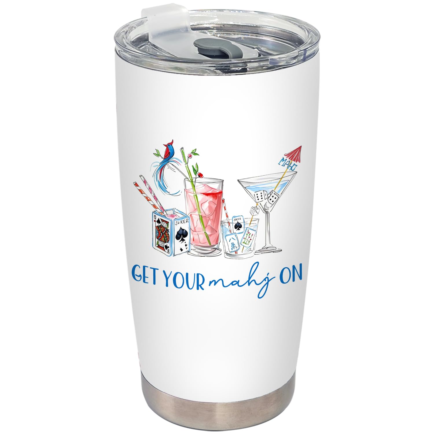 BEHIFL Mahjong Cocktail Tumbler with lid and straw for spill-proof sipping on the go.