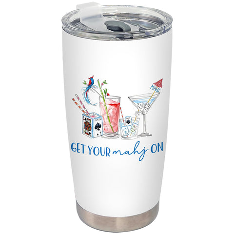 BEHIFL Mahjong Cocktail Tumbler with lid and straw for spill-proof sipping on the go.