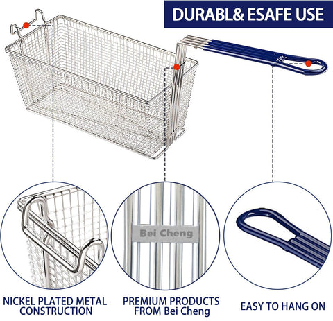 Bei Cheng fryer basket hook on bar for quick hanging between batches.