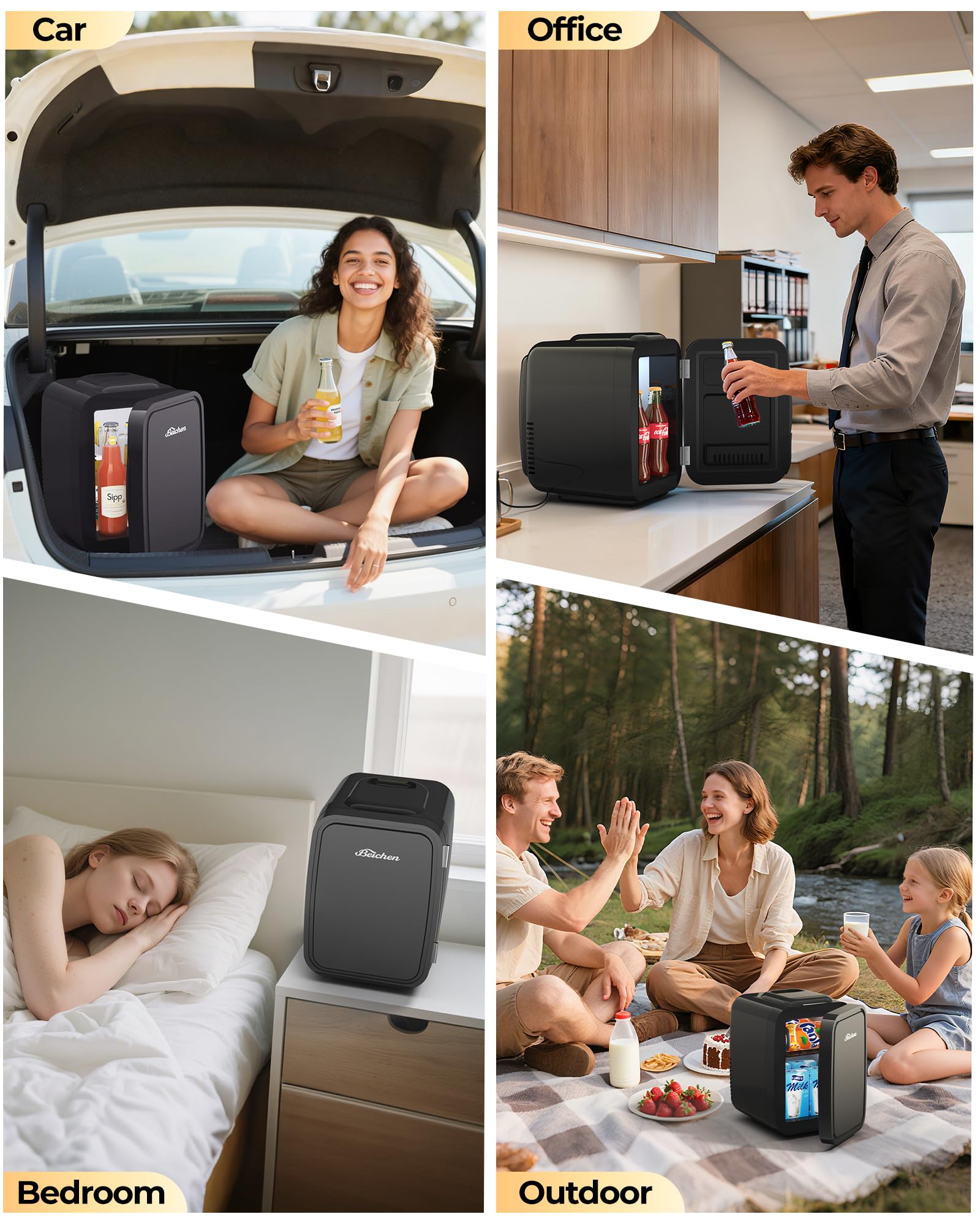 BEICHEN mini fridge six-can capacity in black finish