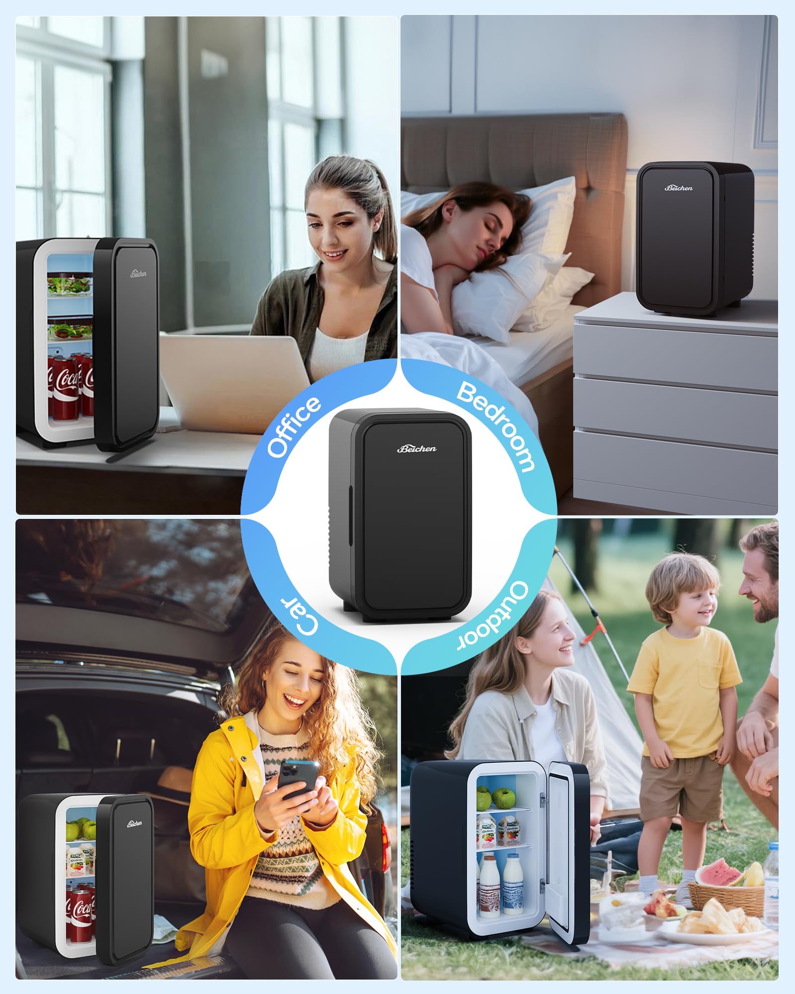 BEICHEN compact fridge on a desk or nightstand saving space