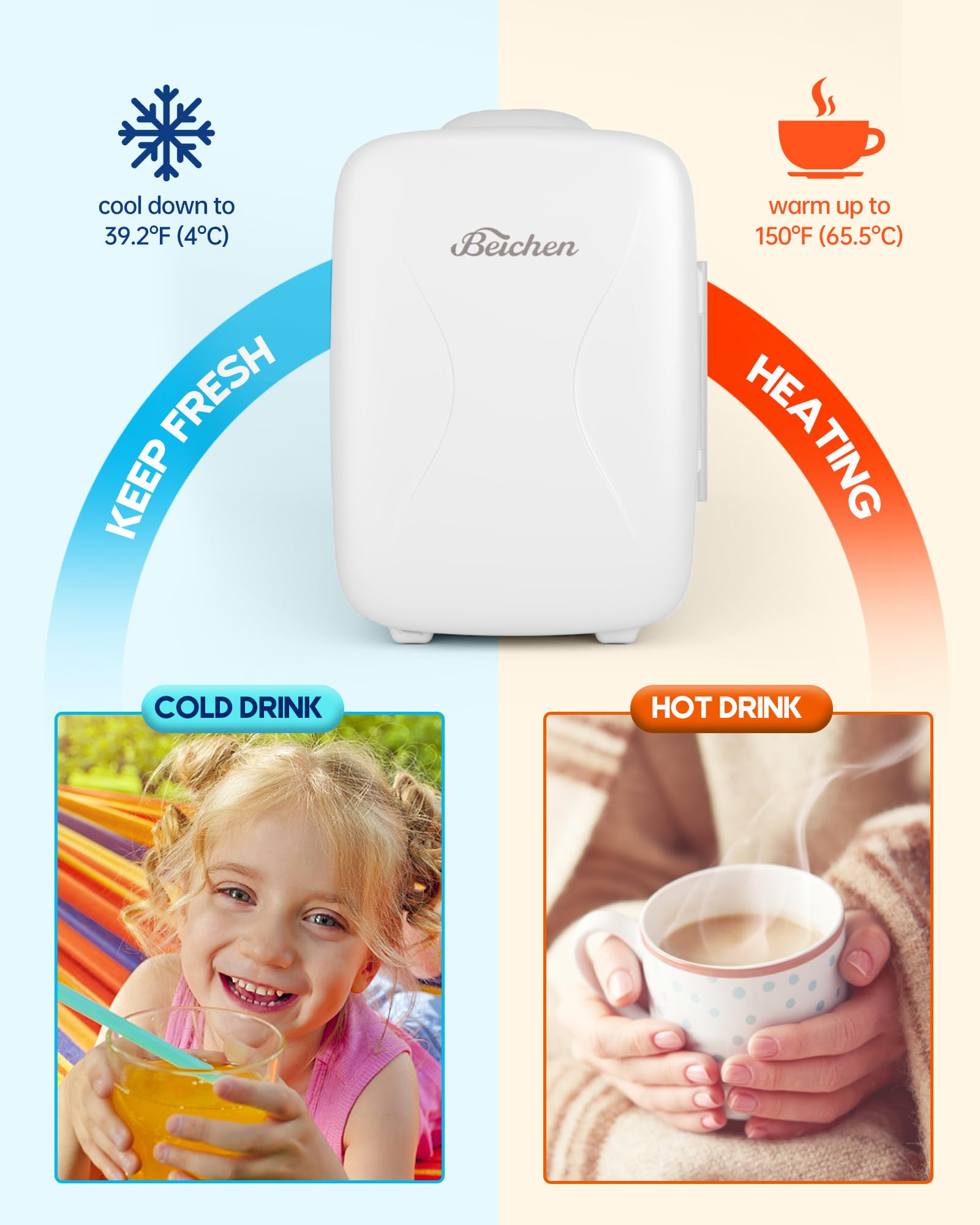 BEICHEN mini fridge freon-free, energy-efficient cooling technology.