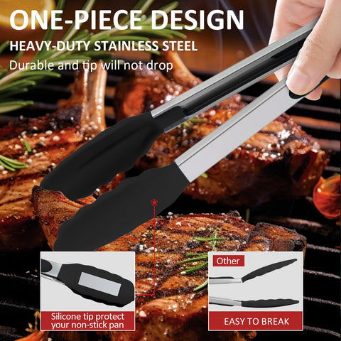 Beieverluck 12-inch silicone tongs ideal for grilling and serving