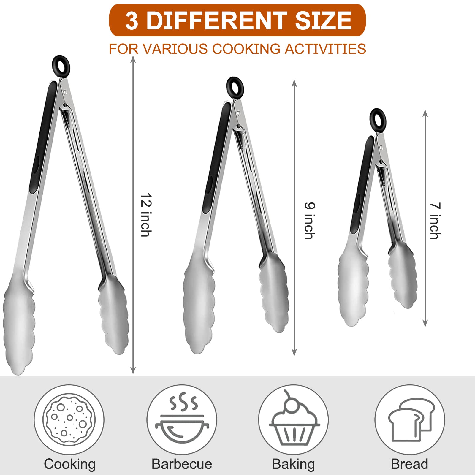 Beieverluck 7-inch tongs for precise flipping and handling