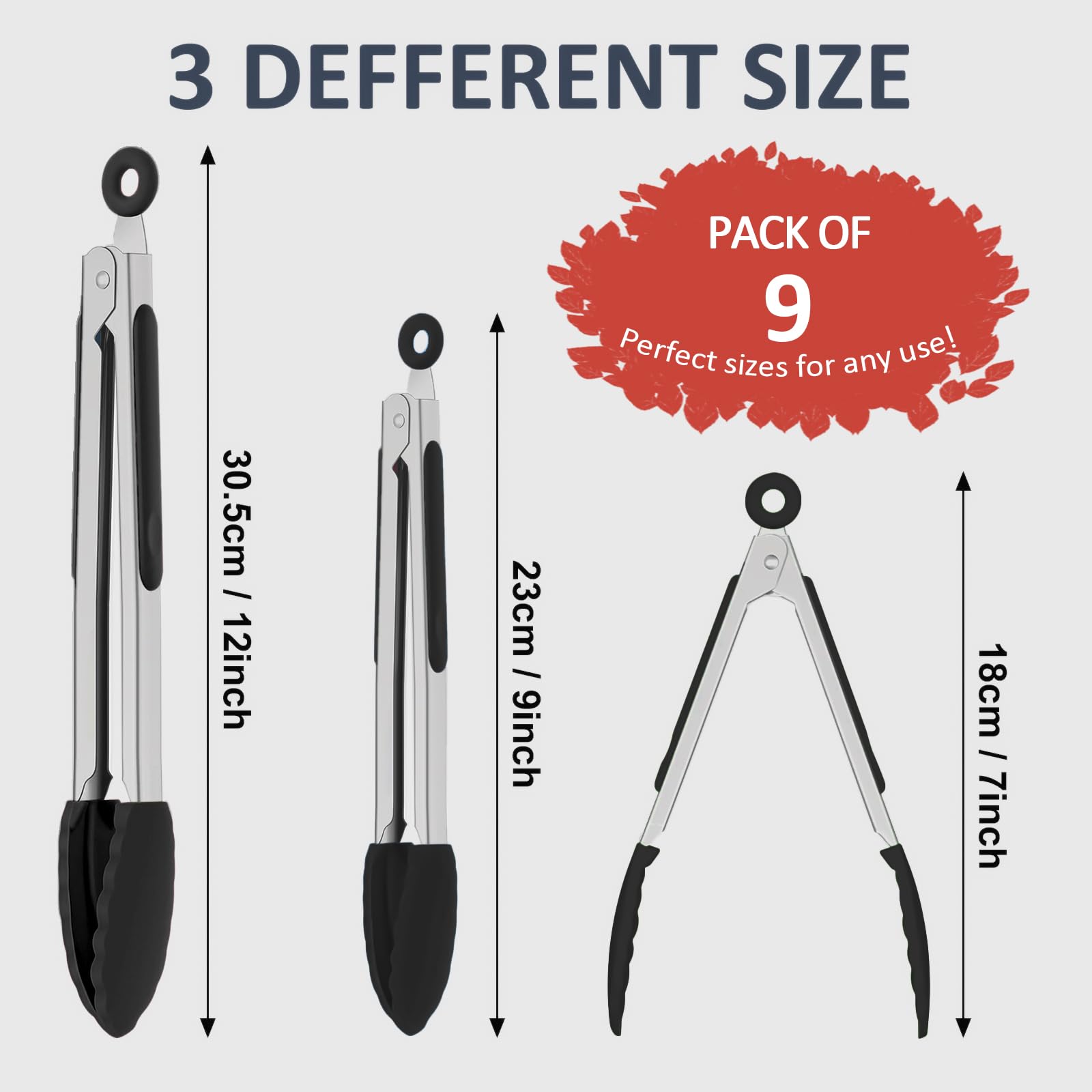 Beieverluck 9-inch silicone tongs suitable for versatile cooking tasks