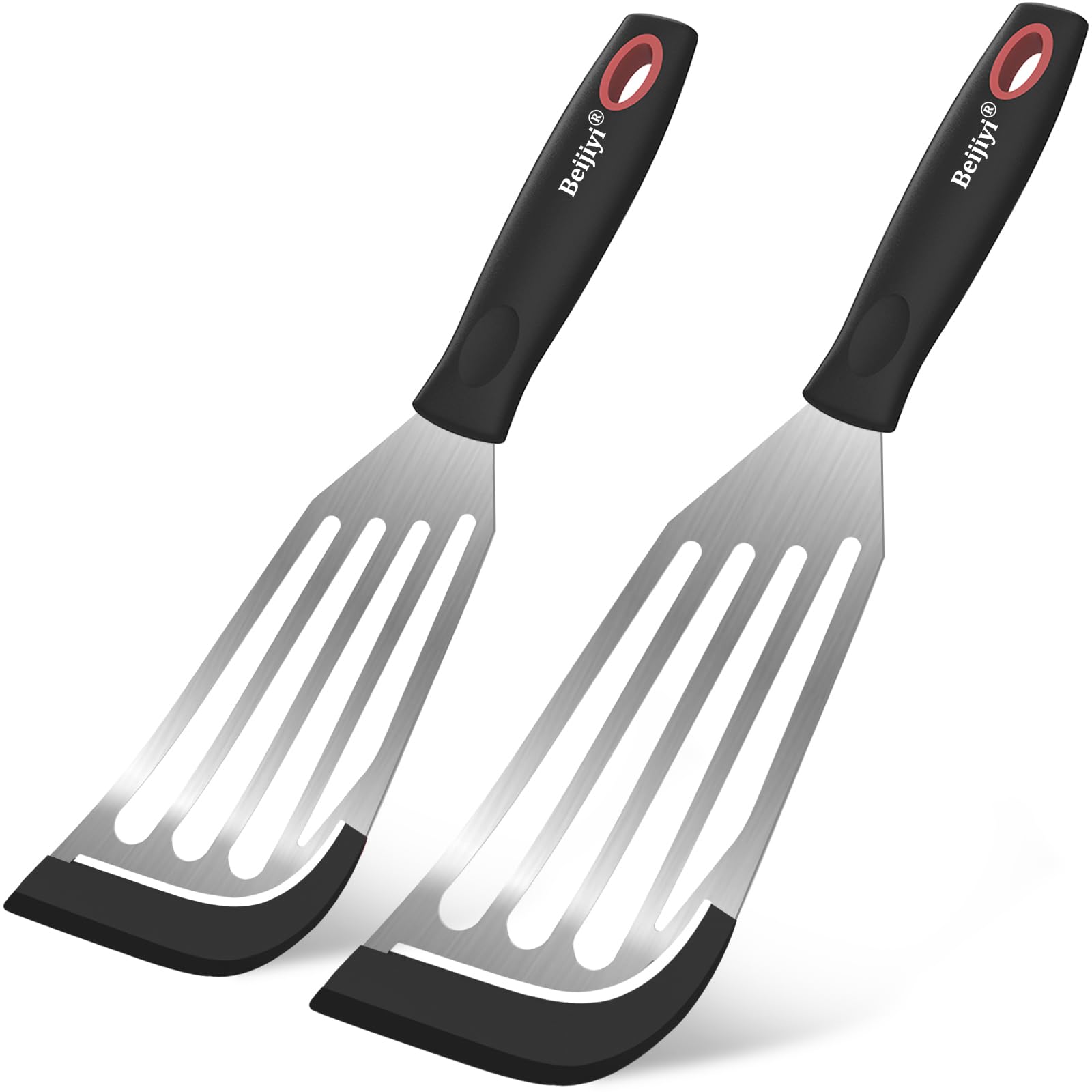 Beijiyi large 12.3-inch fish spatula with silicone edge for gentle non-scratch flipping