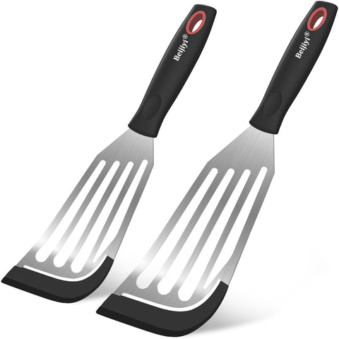 Beijiyi large 12.3-inch fish spatula with silicone edge for gentle non-scratch flipping