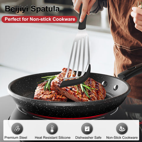 Beijiyi small 10.6-inch fish spatula with silicone edge, ideal for eggs