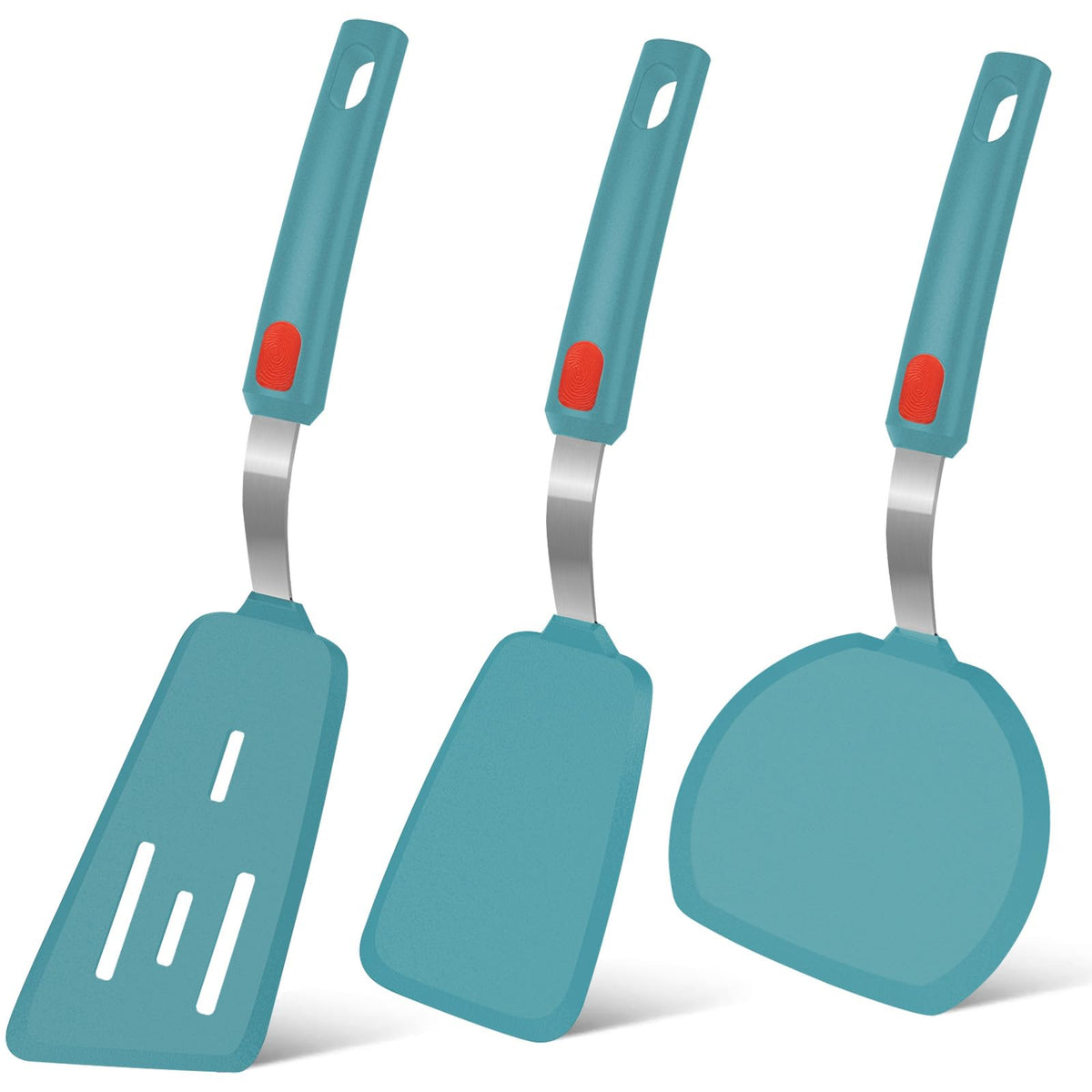 Beijiyi silicone spatula set blue head close-up showing nonstick-friendly design