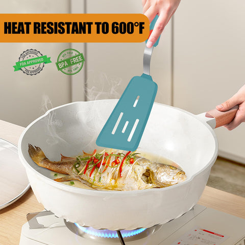 Beijiyi spatula set blue 600°F heat resistance near hot pan