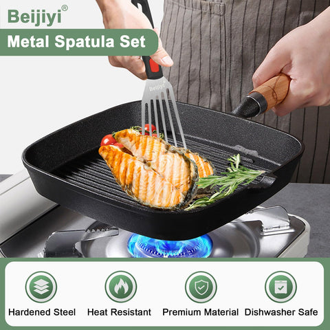 Beijiyi spatula close-up showing thin beveled edge for delicate foods