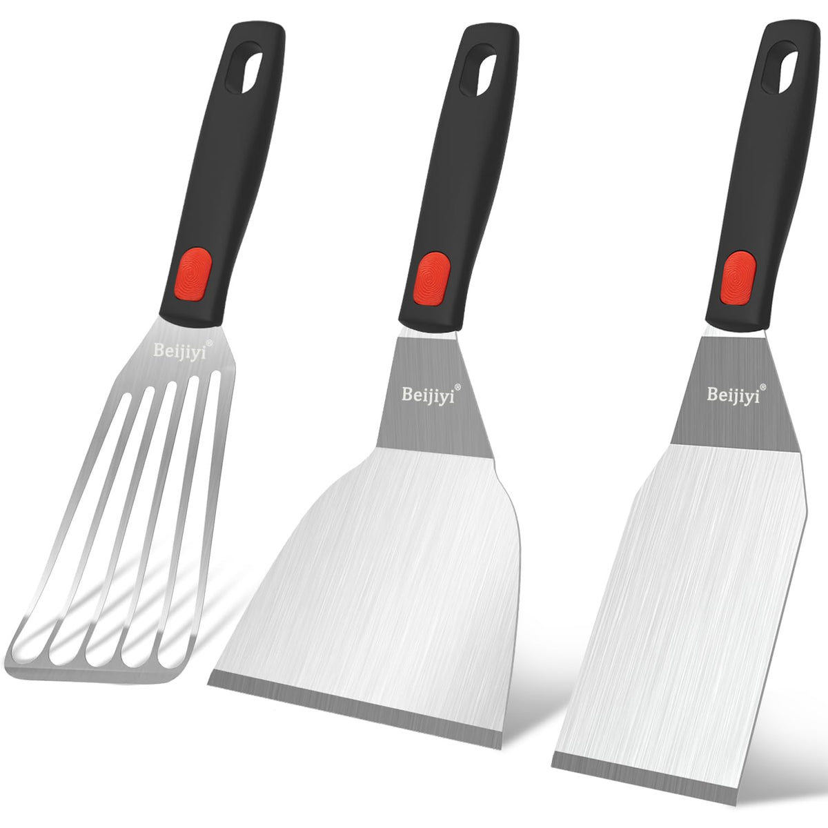 Beijiyi stainless steel spatula set with silicone handle for precise flips