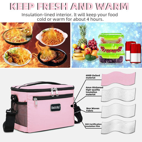 Beimily lunchbag side grid pocket for bottles or drinks