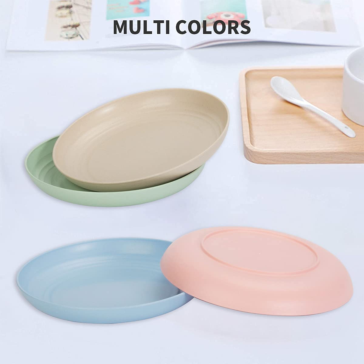 BEIUTAO assorted colors wheat straw plates brighten table settings.