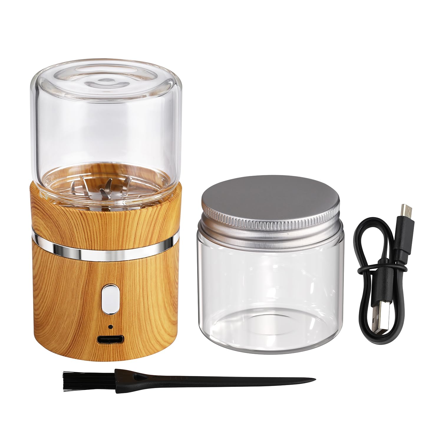 BEIXIFO electric herb grinder compact front view highlights portable design and quick grinding potential.