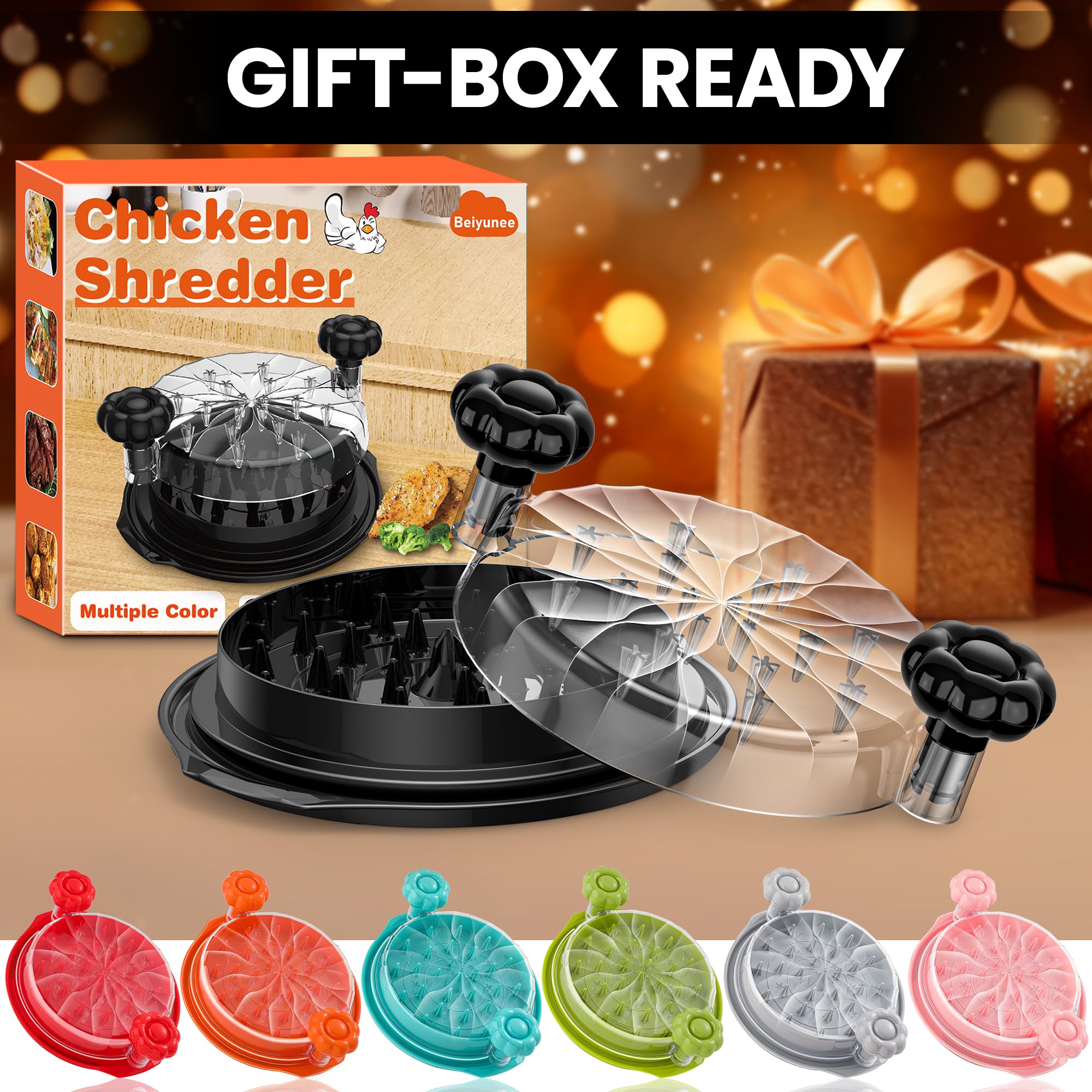 Beiyunee chicken shredder in-use shredding cooked chicken for tacos and bowls