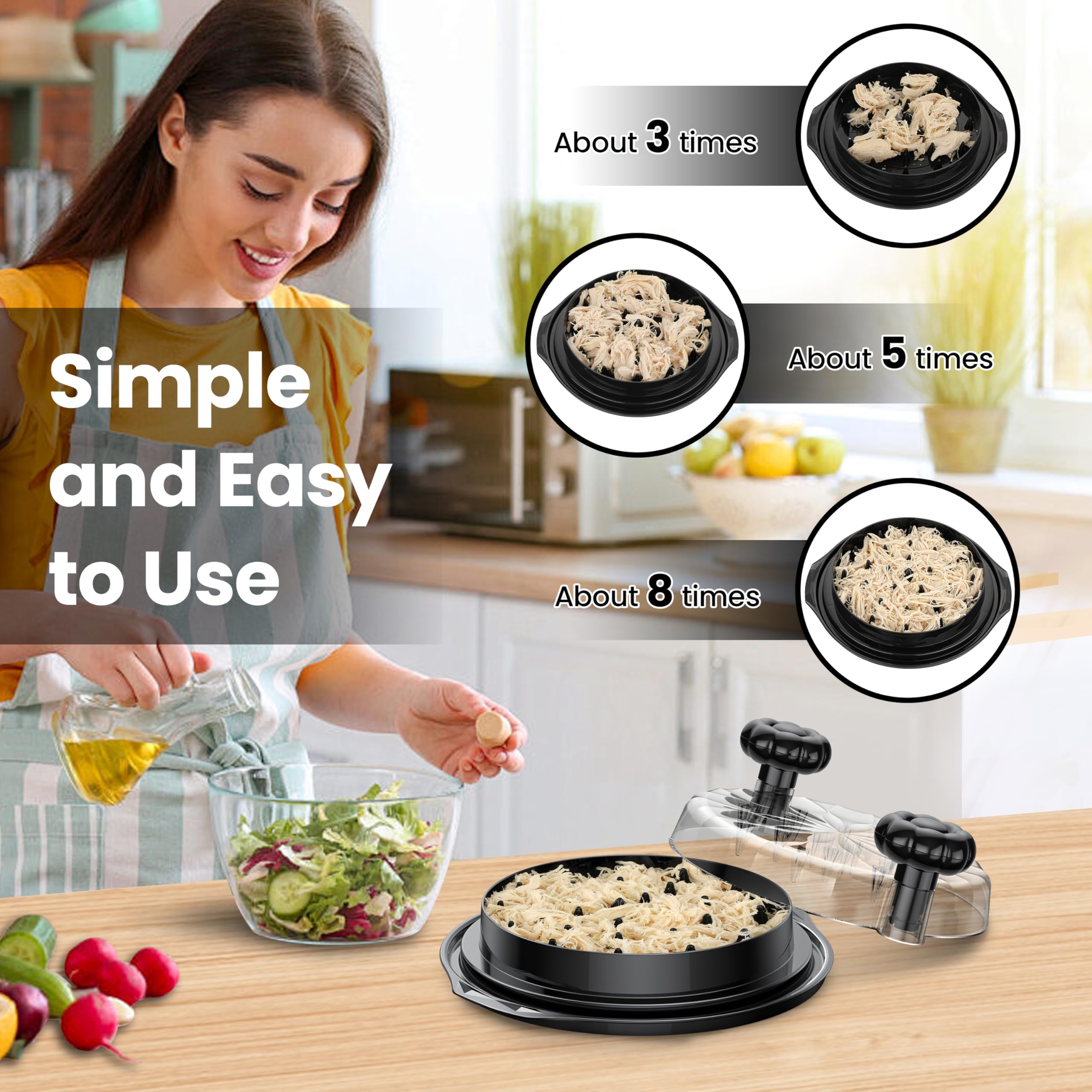 Beiyunee chicken shredder tool twist large top lid view shows shredding progress