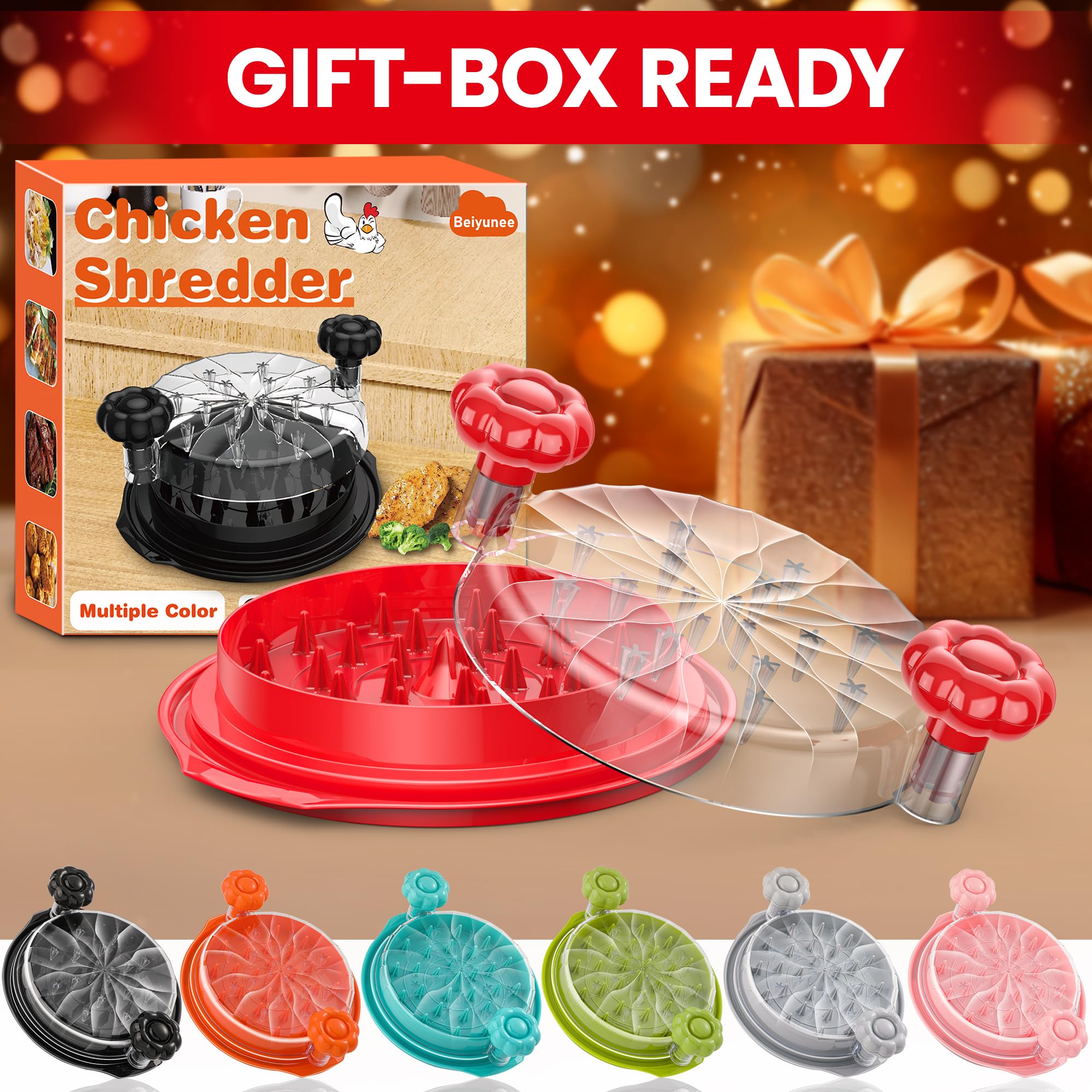 Beiyunee chicken shredder transparent lid shows shredding progress for consistent texture