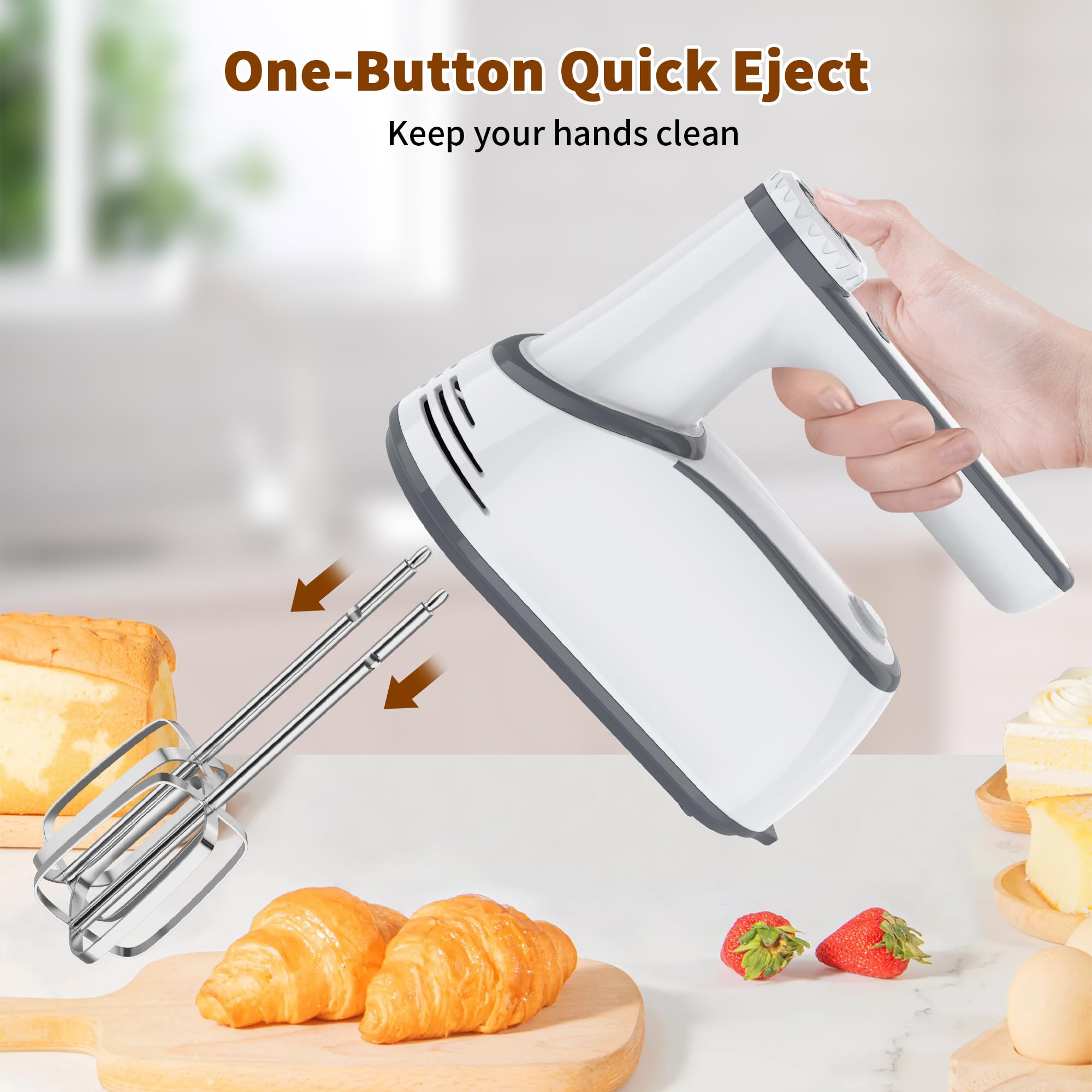 Beizuzu ergonomic grip hand mixer offers comfortable, precise control.