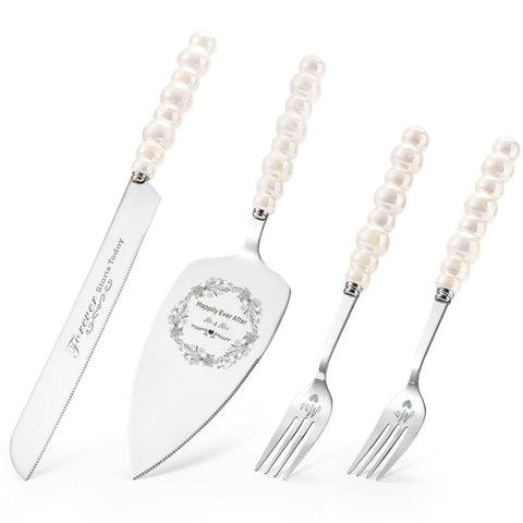BEKESIN wedding knife and server with ceramic pearl handle for elegant cake cutting
