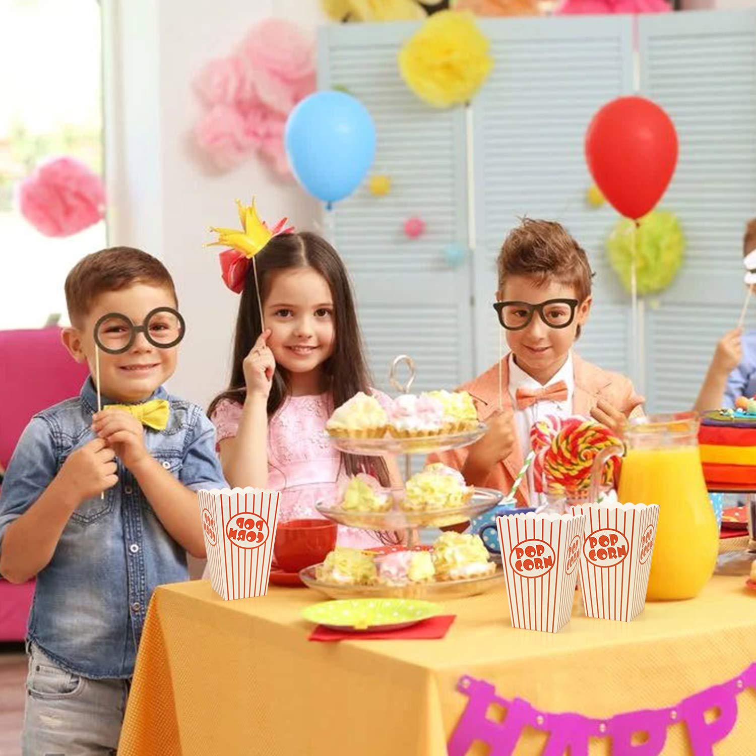 Bekith striped popcorn box in use during home movie night with snacks
