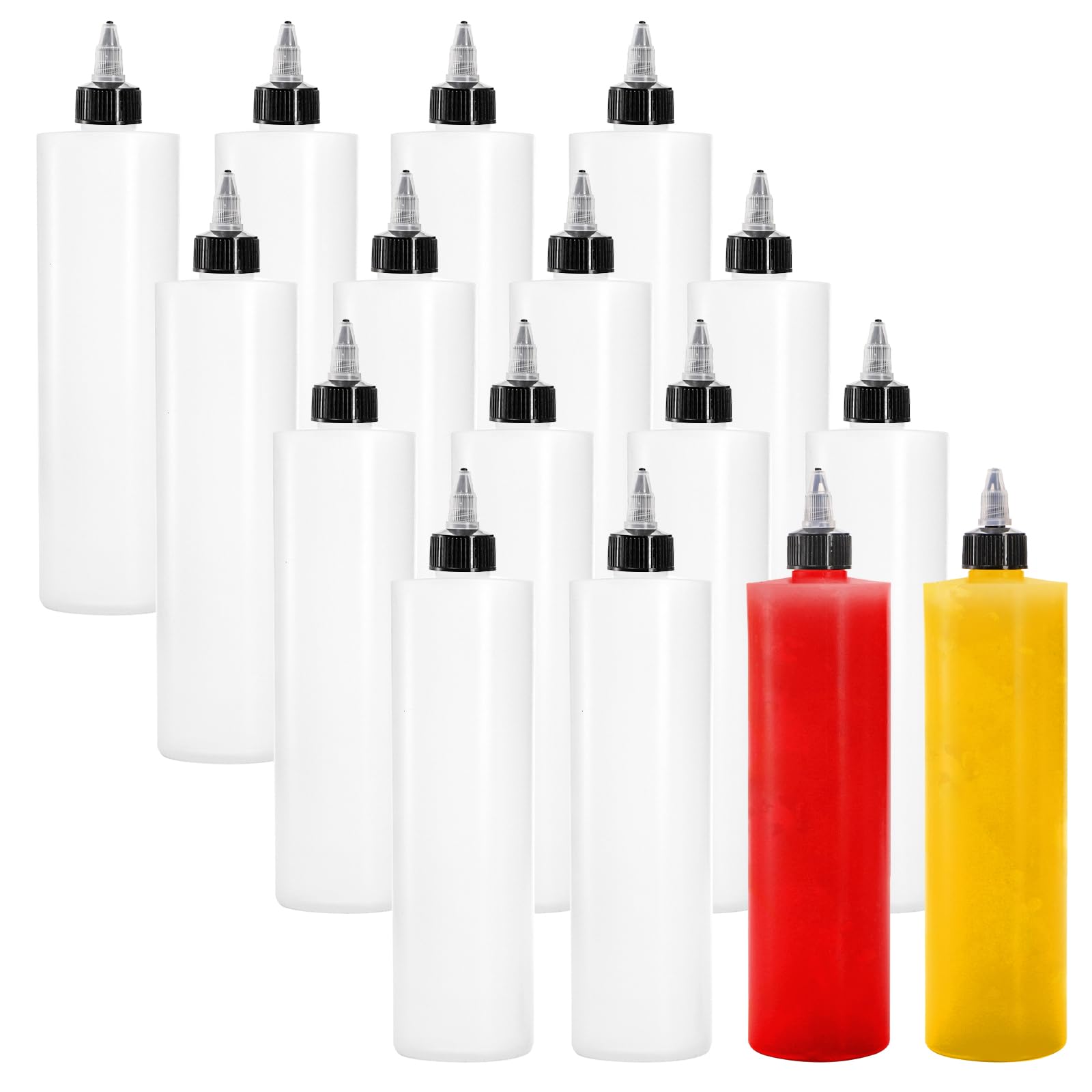 Bekith 12-pack 16oz bottles with twist-top caps for precise, leak-free dispensing.