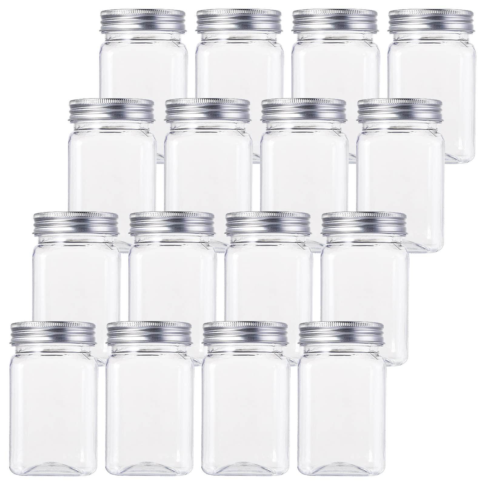 Bekith 16-pack 13oz clear jars with lids for organized pantry storage.