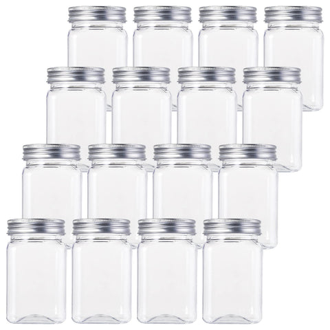 Bekith 16-pack 13oz clear jars with lids for organized pantry storage.