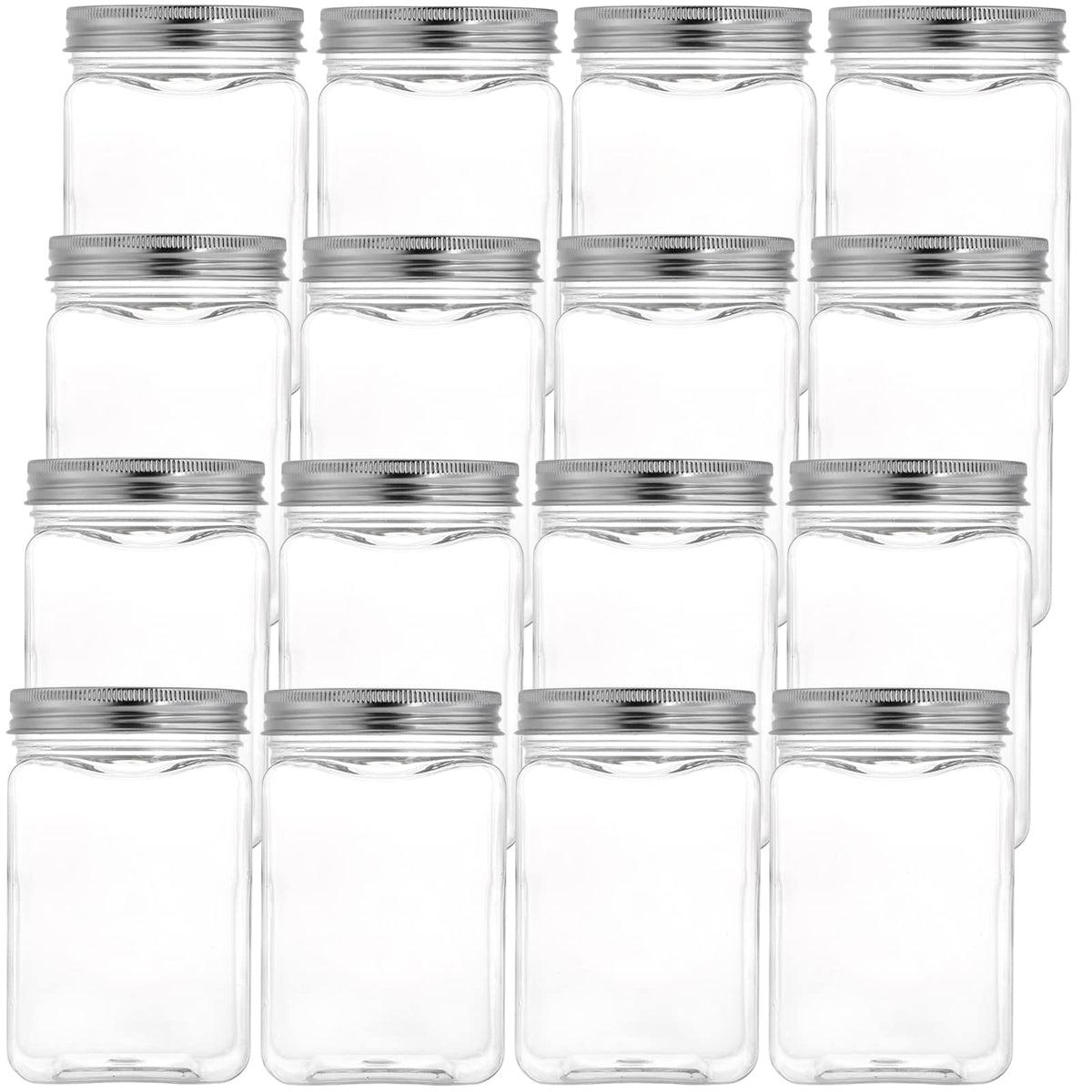Bekith 16-pack clear jars with wide mouths for easy access and labeling.